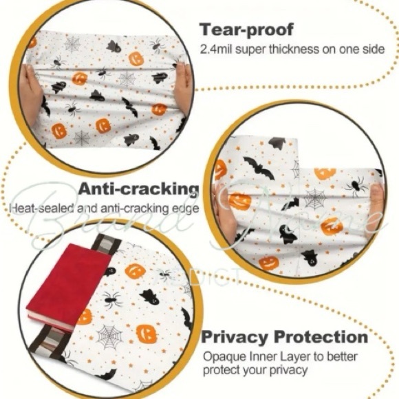 Set of 20 Halloween Pumpkin Bat White 10 x 13 Self Adhesive Poly Mailer Bags - Picture 3 of 3